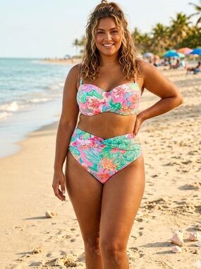 LILLY PULITZER floral pink & Green Journey to the Jungle Bikini Set Size US 12
